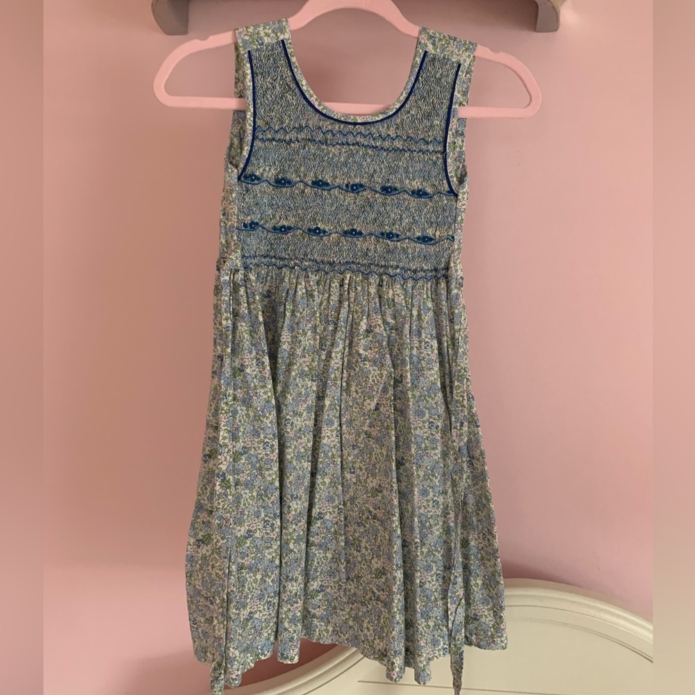 Maki Rose girls cotton blue floral smocked dress